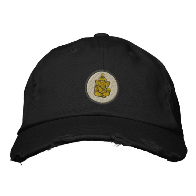 Yoga Ganesh Embroidered Dark Cap (Front)