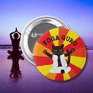 Yoga gift cat guru enthusiast meditation peace 6 cm round badge