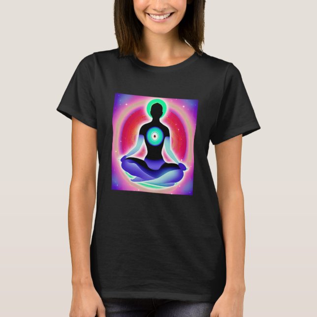 Yoga Girl Female Sun Salutation Meditation Chakra  T-Shirt (Front)