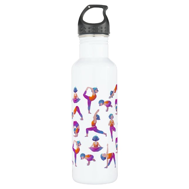 Yoga girl making asanas pattern 710 ml water bottle (Front)