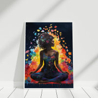 Yoga Girl Meditating Flowers Universe