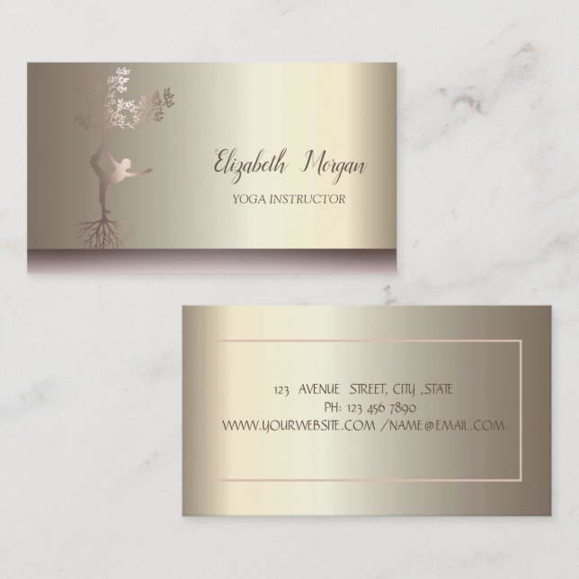 Yoga Girl Silhouette Gold Champagne Business Card (Front/Back)