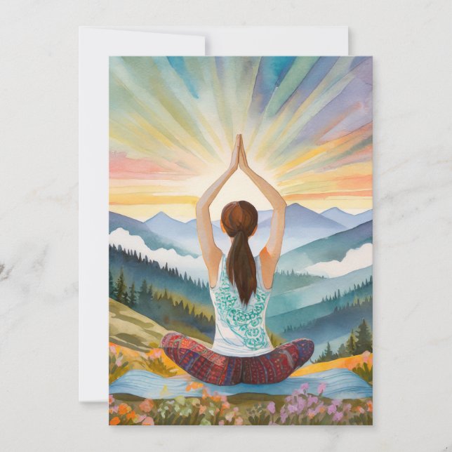 Yoga Girl Top Of The Mountains  Holiday Card (Front)