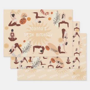 Yoga girls birthday wrapping paper sheet