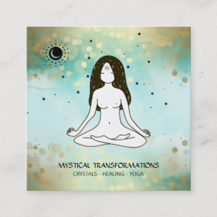 *~* Yoga Goddess Celestial Moon Magic Boho Teal Square Business Card