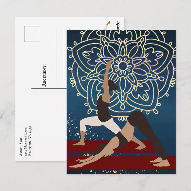 Yoga Gold, Blue and Red Mandala Personalised Postcard (Front/Back)
