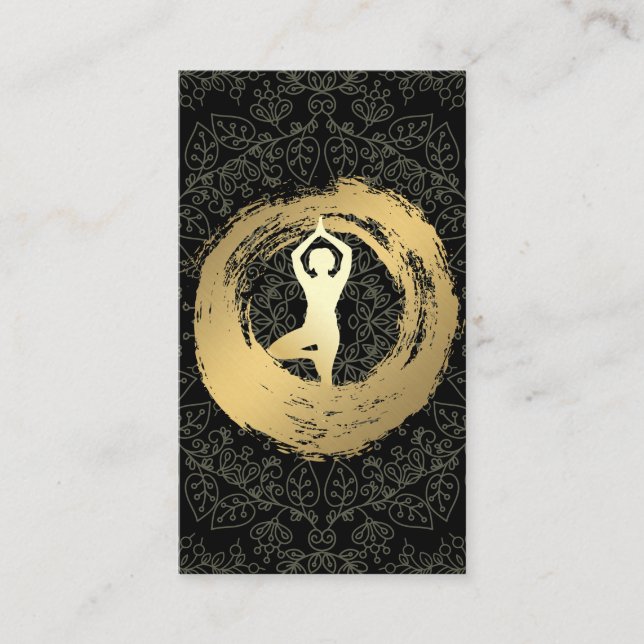 Yoga Gold Brushed Mandala Pattern Business Card (Front)
