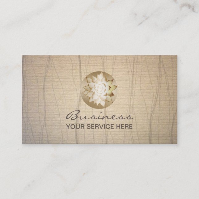 Yoga Gold Lotus Flower Stylish Paper Healing Salon Business Card (Front)