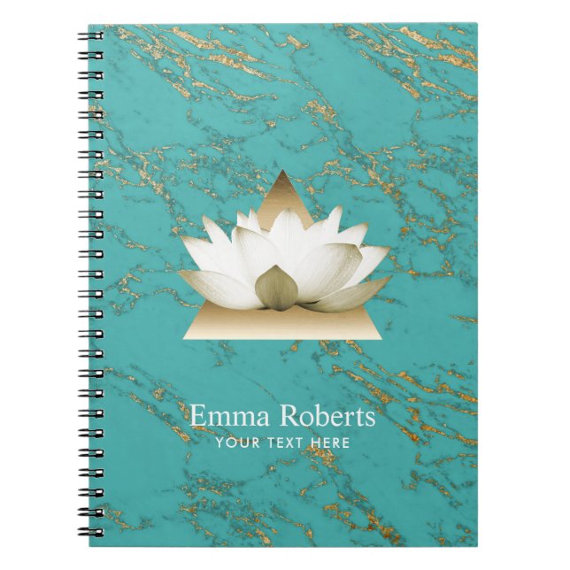 Yoga Gold Lotus Modern Turquoise & Gold Marble Notebook (Front)