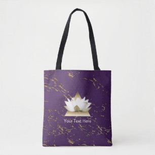Yoga Gold Lotus Trendy Purple & Gold Marble Tote Bag