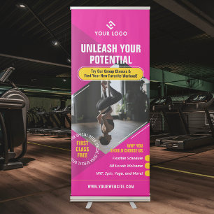 Yoga Gym Classes Girly Pink Modern Marketing Photo Retractable Banner