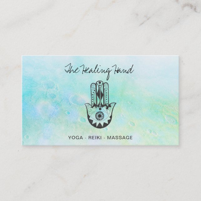 *~* Yoga Hamsa Hand of Fatima + Craters of Moon Business Card (Front)