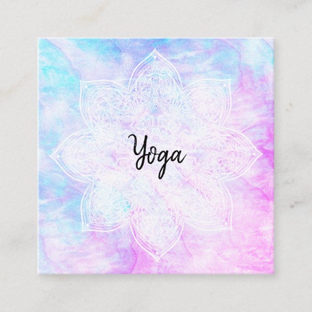 *~* Yoga Healer Lacey White Mandala Magenta Purple Square Business Card (Front)