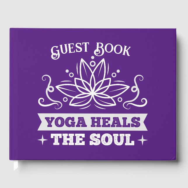 Yoga Heals The Soul Quote Lotus Flower Purple  Guest Book (Front)