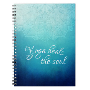 Yoga Heals the Soul Text with Blue Mandala Notebook