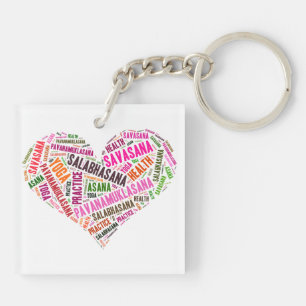 Yoga heart shape words design key ring