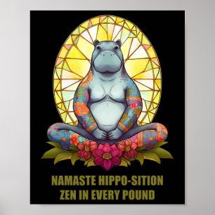 Yoga Hippo In Meditation Pose, Peaceful Zen In Eve Poster