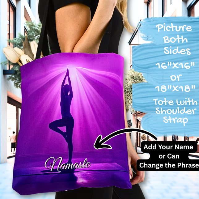 Yoga in Pink Purple Light - Add Name or Your Text  Tote Bag (Creator Uploaded)