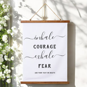 Yoga Inhale Exhale Black White Courage Quote Hanging Tapestry