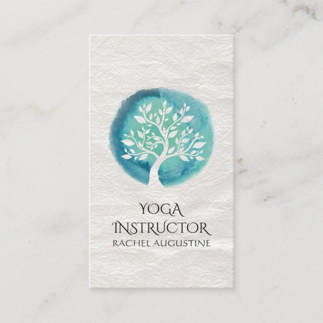 YOGA Instructor Appointment Modern Watercolor Tree Card (Front)