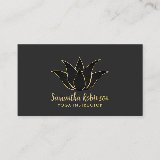 Yoga Instructor Black & Gold Lotus Spa Salon Business Card (Front)