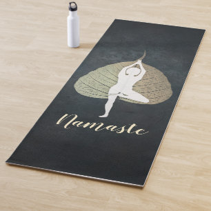 Yoga Instructor Black & Gold  Tree Pose Bodhi Leaf Yoga Mat