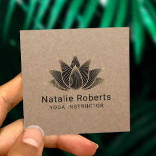 Yoga Instructor Black Lotus Flower Vintage Kraft Square Business Card