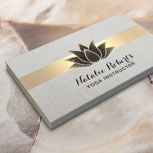 Yoga Instructor Black Lotus Gold Stripe Elegant Business Card
