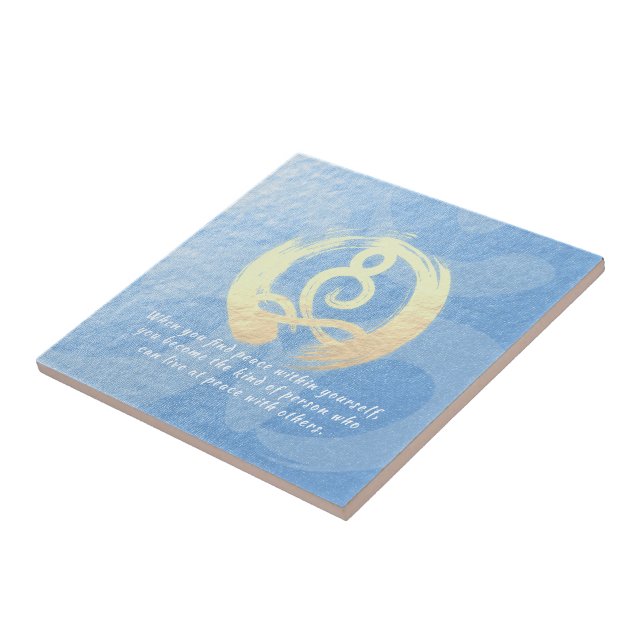 Yoga Instructor Blue & Gold Meditation Pose Quotes Tile (Side)