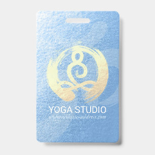 Yoga Instructor Blue & Gold Meditation Pose ZEN OM ID Badge