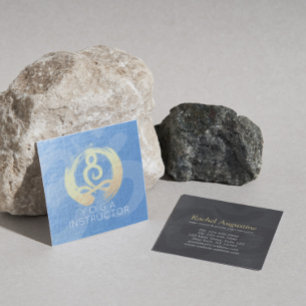 Yoga Instructor Blue & Gold Meditation Pose ZEN OM Square Business Card