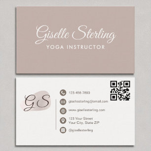 Yoga Instructor Blush Mauve Elegant QR Code Business Card