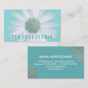 Yoga Instructor Boho Daisy Gold Mandalas on Aqua Business Card