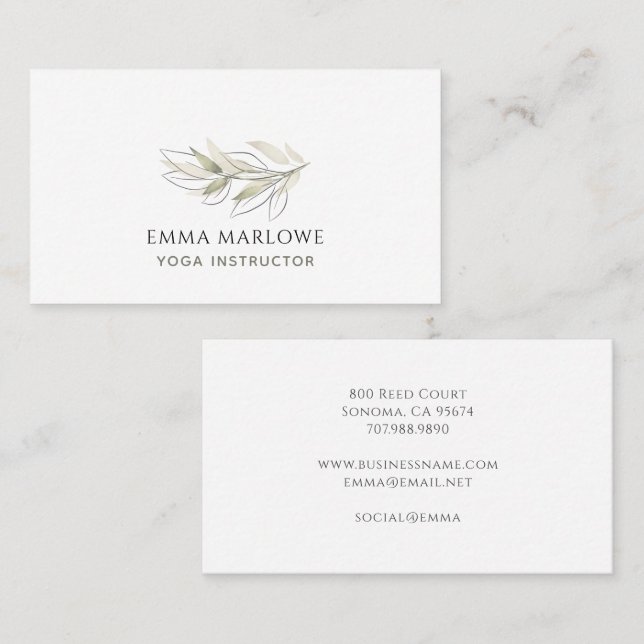 Yoga Instructor Botanical Sage Green Business Card (Front/Back)