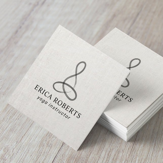 Yoga Instructor Brush Stroke Meditation Logo Linen Square Business Card (Creator Uploaded)