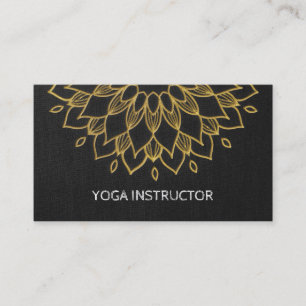 YOGA Instructor Chic Embroidery Black Gold Floral Business Card