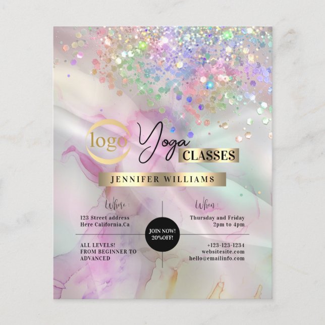 Yoga Instructor Classes Logo Marbled Watercolor Flyer (Front)