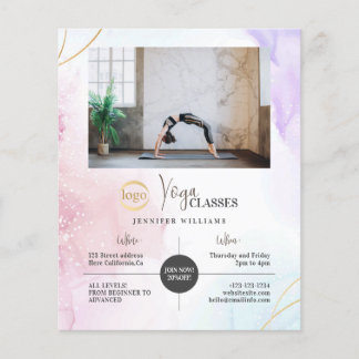 Yoga Instructor Classes Photo Logo Watercolor Boho Flyer