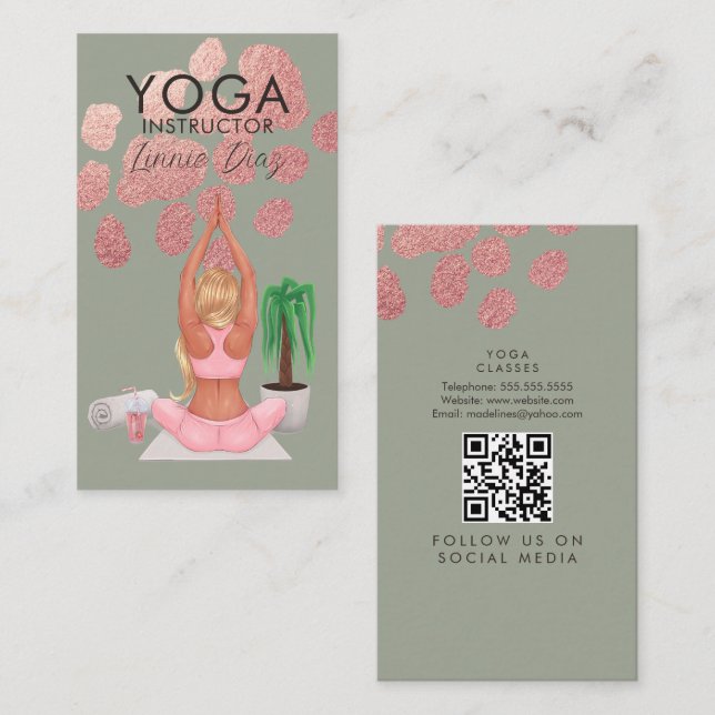 Yoga Instructor Classes Rose Pink Faux Foil C Business Card (Front/Back)