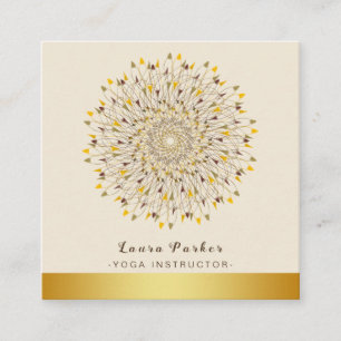 Yoga Instructor Classic Mandala Lotus Floral Gold Square Business Card