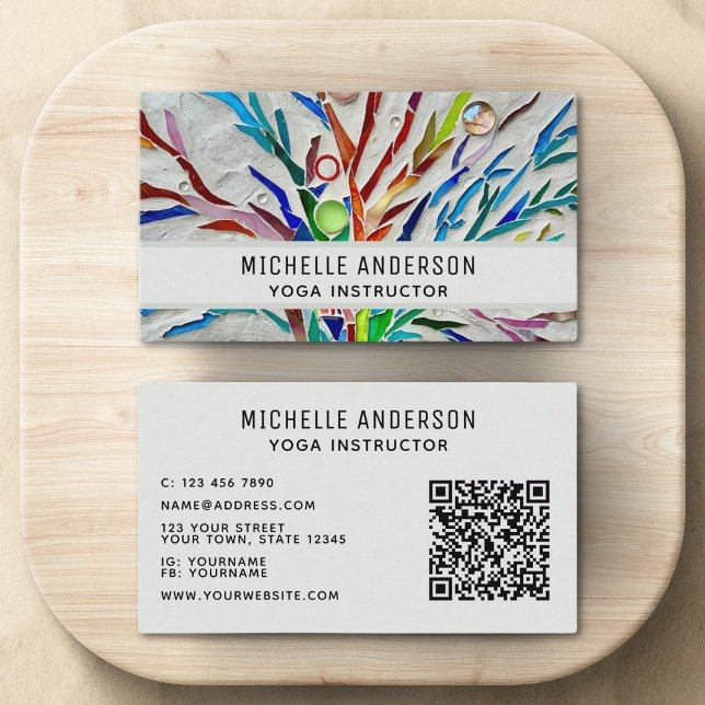 Yoga Instructor Colourful Modern QR Code Business Card (Creator Uploaded)