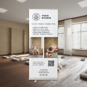 Yoga Instructor Custom Logo QR White Business Retractable Banner