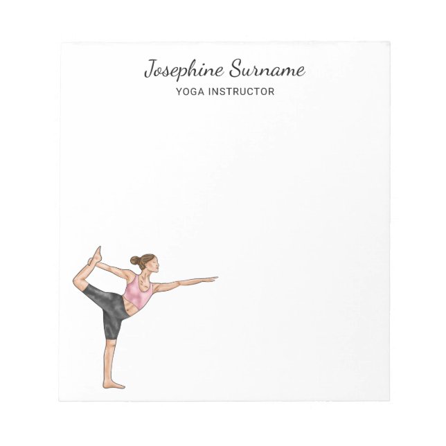 Yoga Instructor Dancer Pose Teacher Custom Name Notepad (Front)