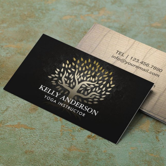 Yoga Instructor Elegant Gold Tree Business Card (Creator Uploaded)