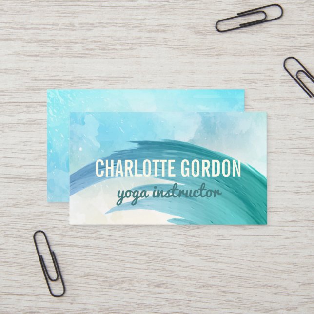 Yoga Instructor Elegant | Turquoise Watercolor Business Card (Front/Back In Situ)
