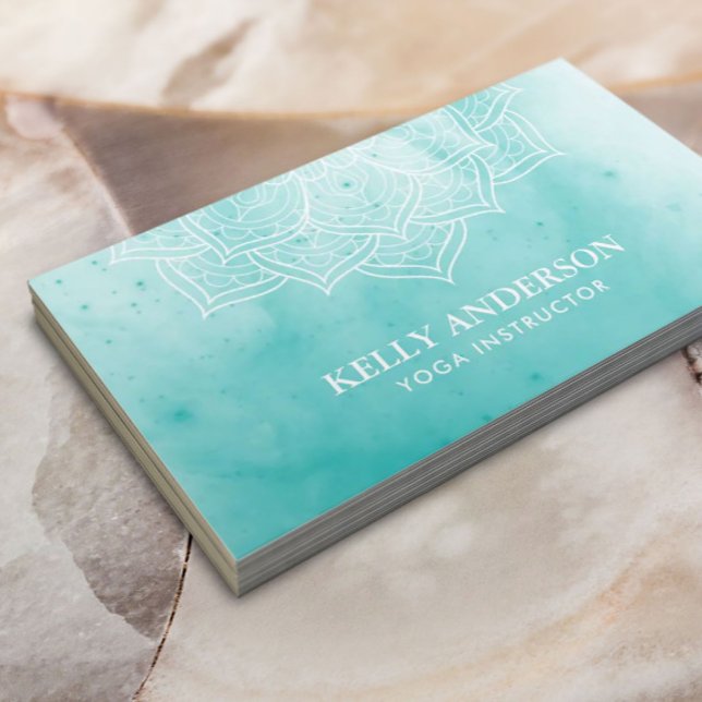 Yoga Instructor Elegant Watercolor Lotus Mandala Business Card (Creator Uploaded)