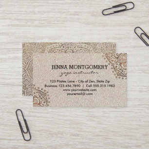 Yoga Instructor Faux Glitter   Boho Gold Mandala Business Card