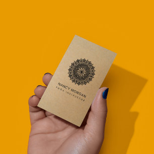 Yoga Instructor Floral Mandala Kraft  Business Card
