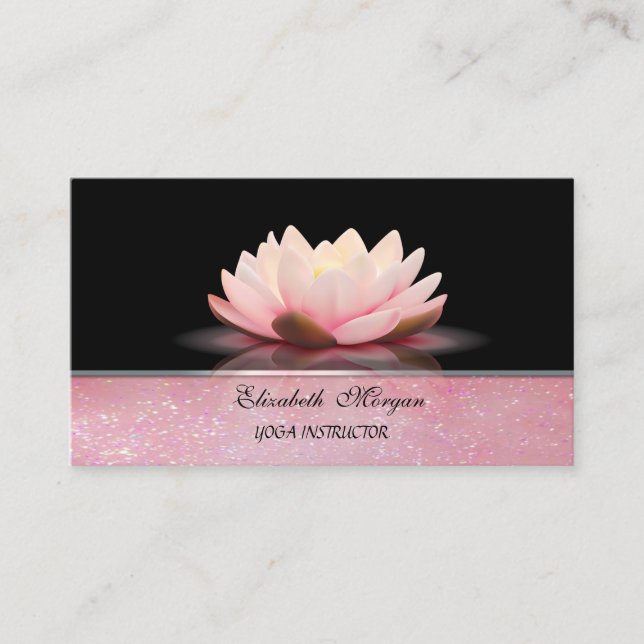 Yoga Instructor Glitter Lotus Flower Business Card (Front)