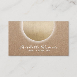 Yoga Instructor Glowing Gold Circle Rustic Kraft Business Card